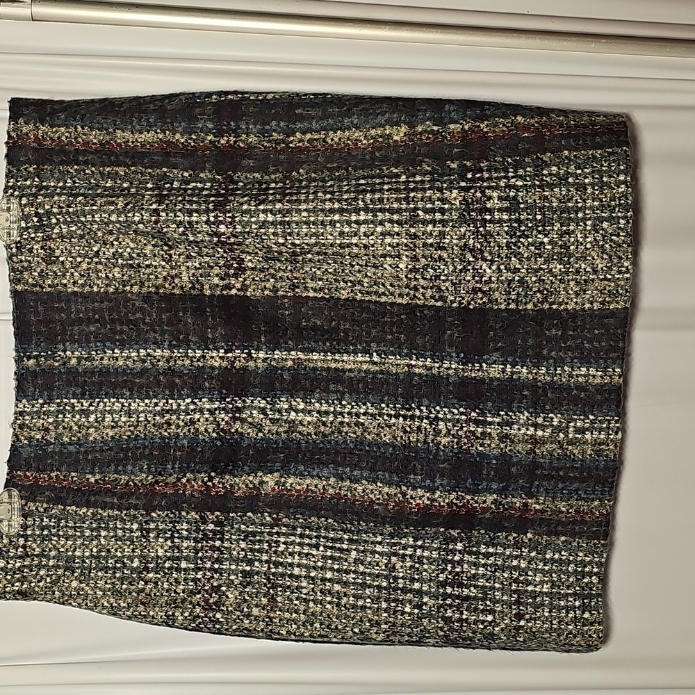 Lands' End Womens Blue Gray Tan Wool Blend Faux Wrap Skirt Size 14 - Picture 3 of 5